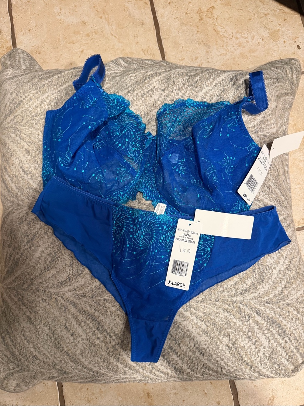 Blue and Aqua Embroidered Women’s bra and pants Set - XL